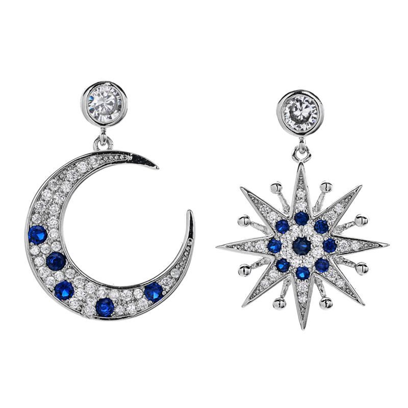 1 Pair Lady Sun Moon Plating Inlay Copper Zircon White Gold Plated Drop Earrings display picture 7