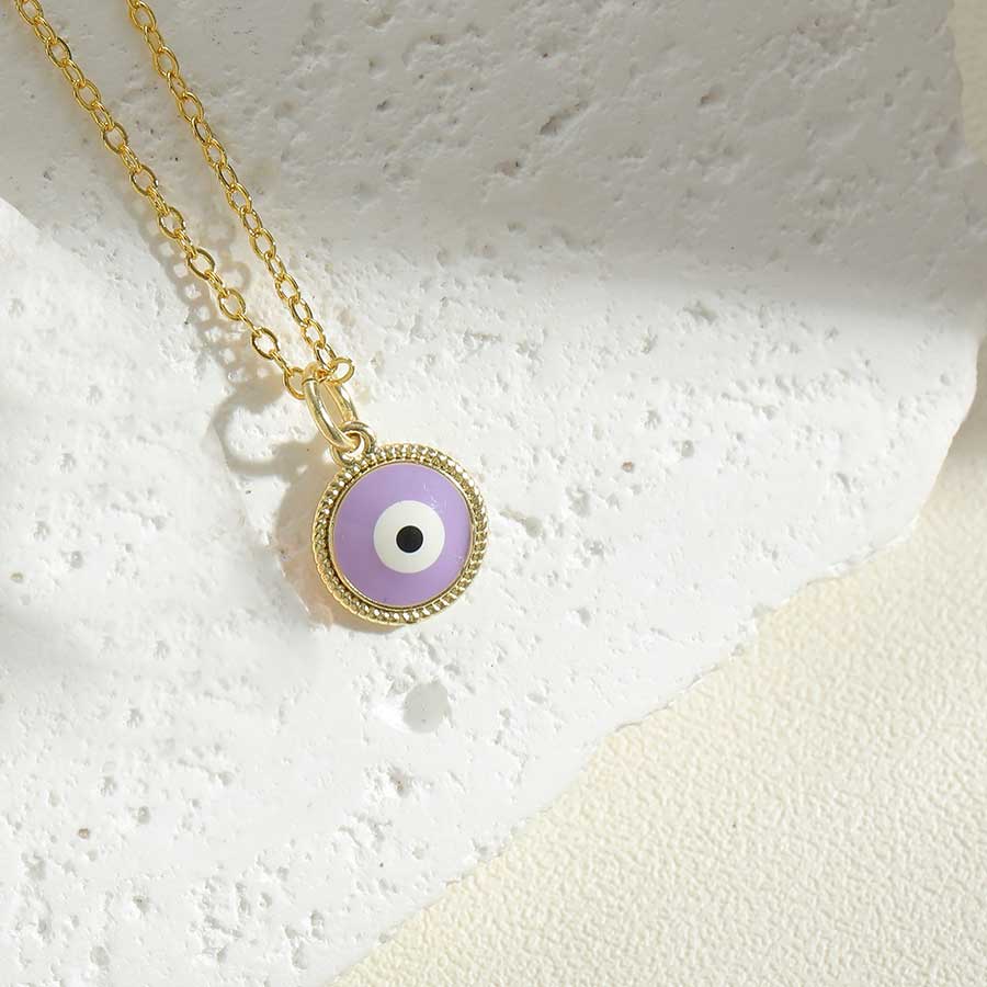 Simple Style Eye Copper Enamel Plating 14k Gold Plated Pendant Necklace display picture 3