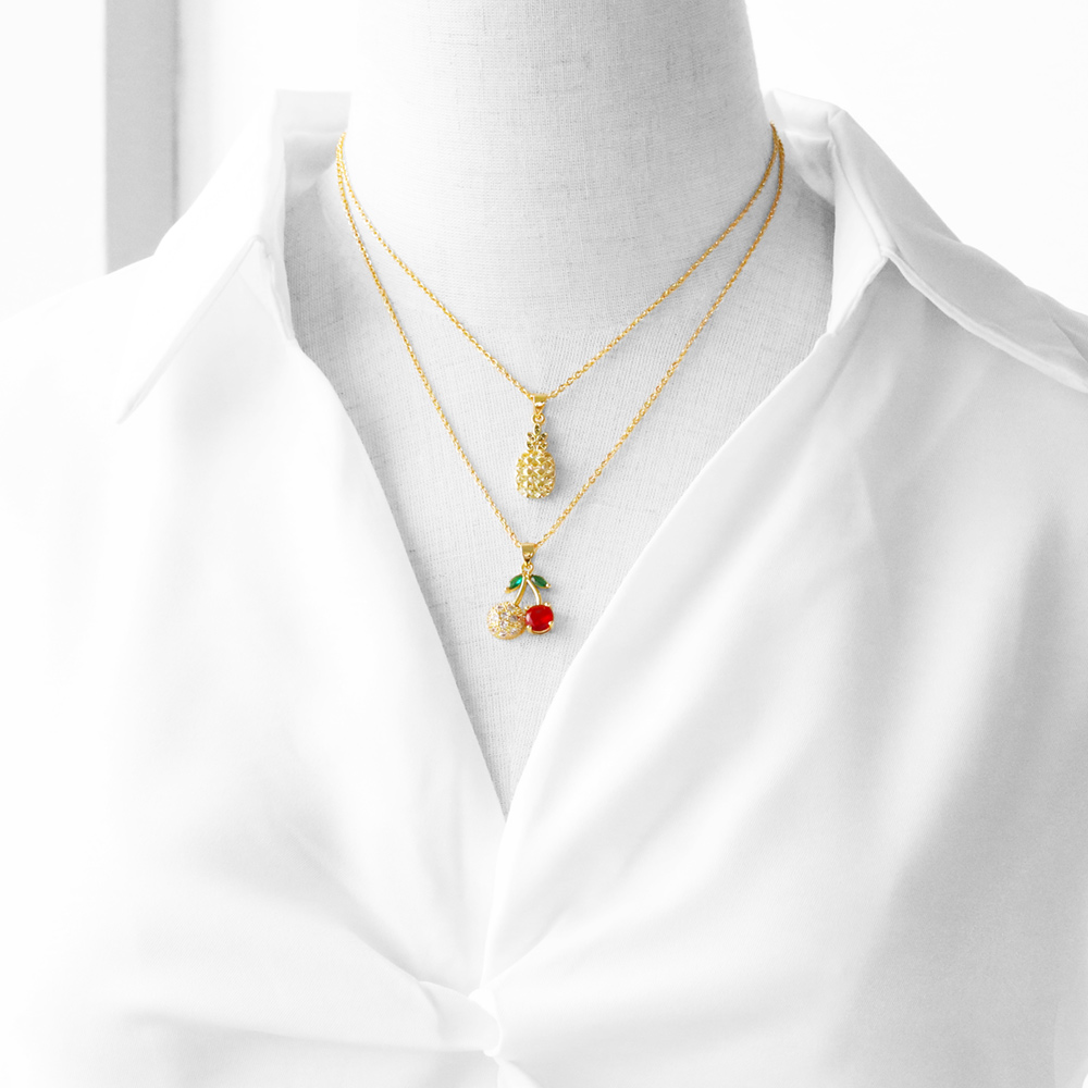 Simple Style Cherry Pineapple Copper Plating Inlay Zircon 18k Gold Plated Necklace display picture 2
