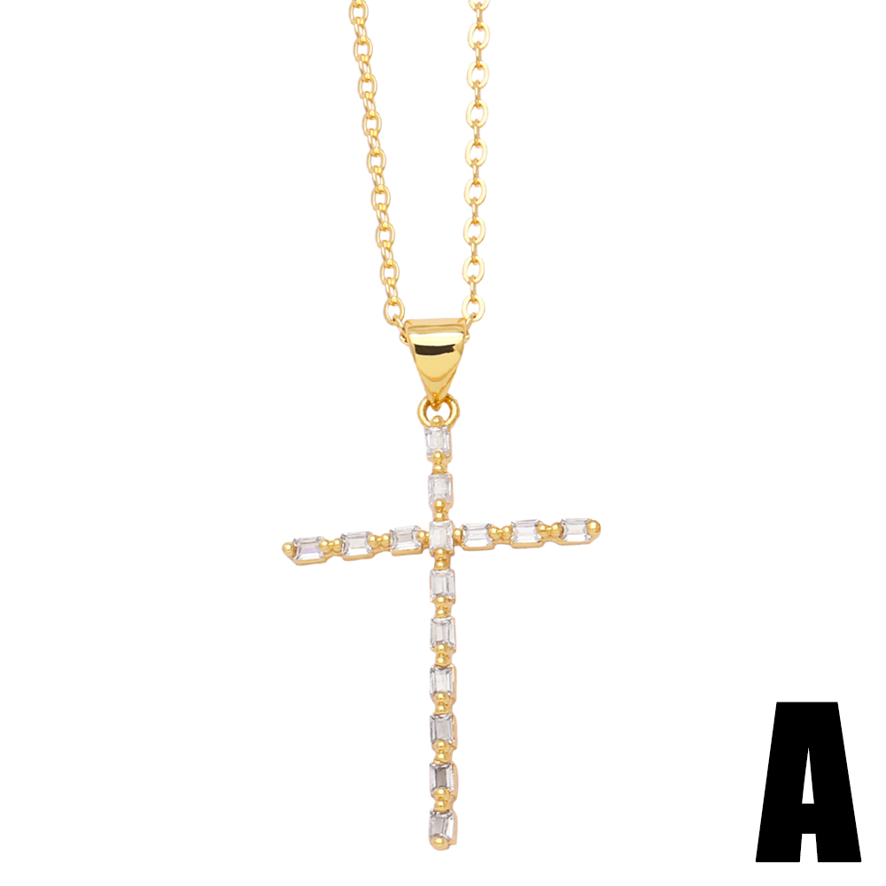 Simple Style Cross Copper Plating Inlay Zircon 18k Gold Plated Necklace display picture 3