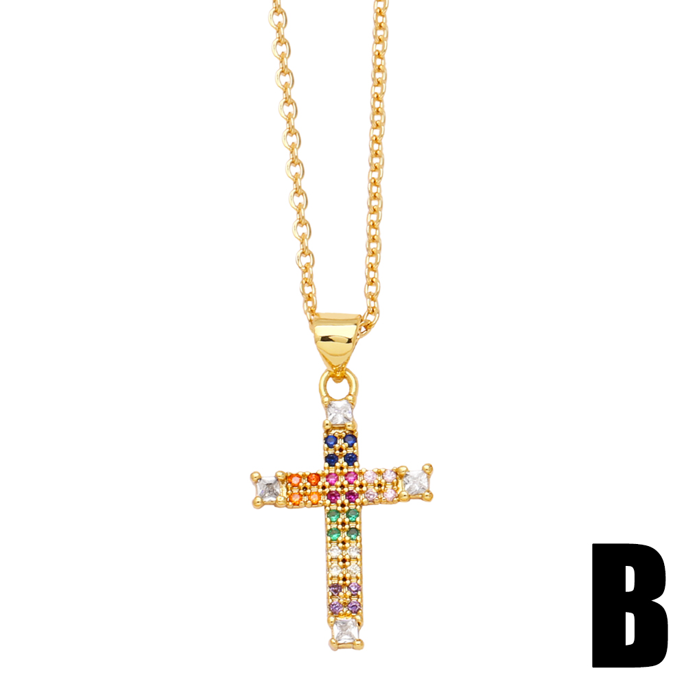 Simple Style Cross Copper Plating Inlay Zircon 18k Gold Plated Necklace display picture 4