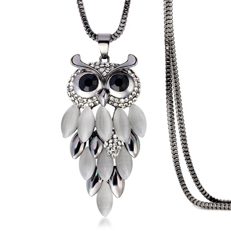 Ig Style Simple Style Owl Alloy Copper Inlay Opal Zircon Women's Sweater Chain Long Necklace display picture 3