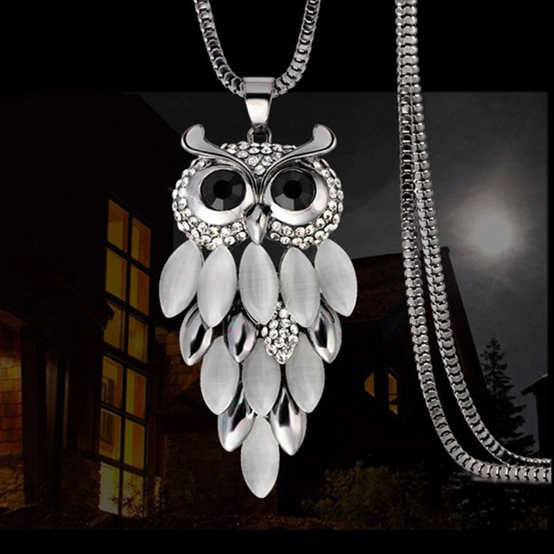 Ig Style Simple Style Owl Alloy Copper Inlay Opal Zircon Women's Sweater Chain Long Necklace display picture 4