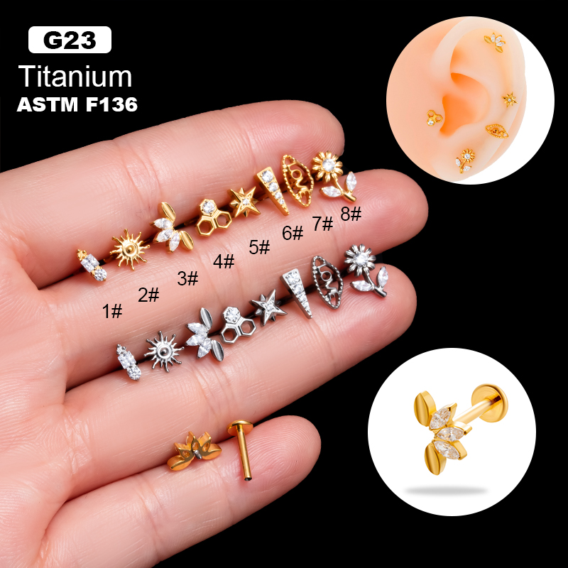 1 Piece Ear Cartilage Rings & Studs Simple Style Korean Style Flower Pure Titanium Plating Inlay Zircon display picture 1