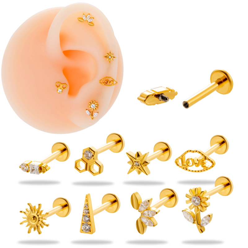 1 Piece Ear Cartilage Rings & Studs Simple Style Korean Style Flower Pure Titanium Plating Inlay Zircon display picture 2