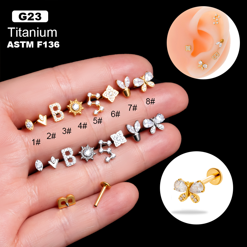 1 Piece Ear Cartilage Rings & Studs Simple Style Korean Style Flower Butterfly Pure Titanium Plating Inlay Zircon display picture 1