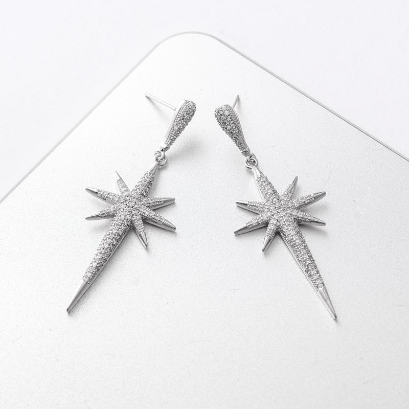 1 Pair Lady Star Plating Inlay Copper Zircon White Gold Plated Drop Earrings display picture 3