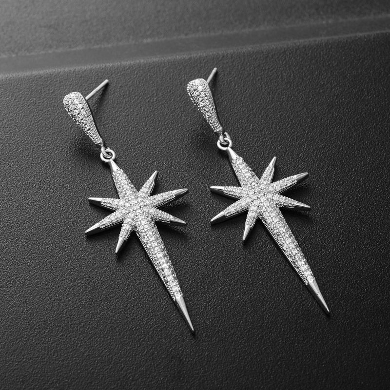 1 Paire Dame Star Placage Incruster Le Cuivre Zircon Or Blanc Plaqué Boucles D'oreilles display picture 5