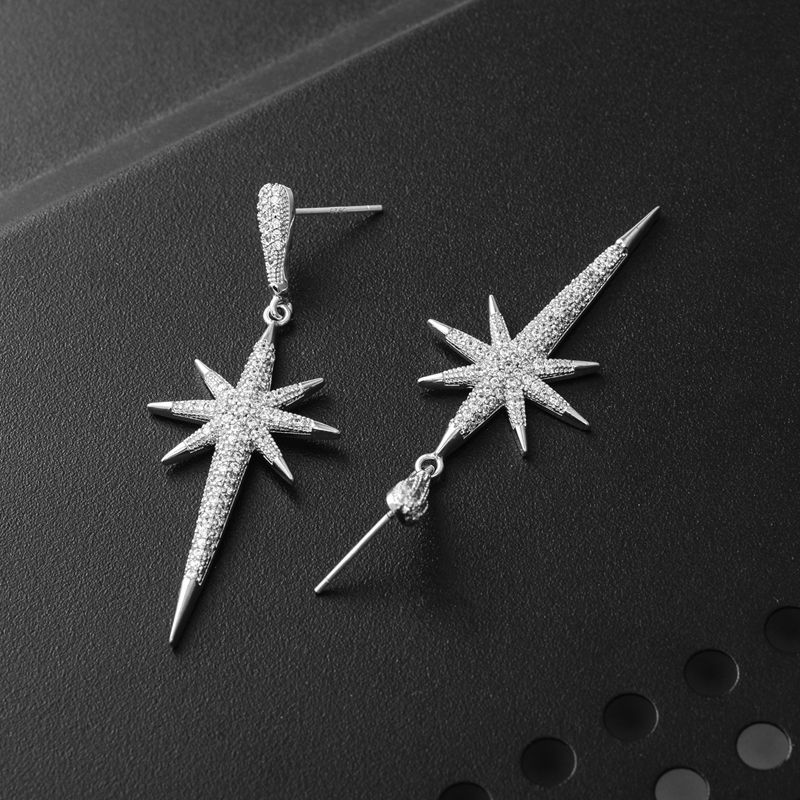 1 Pair Lady Star Plating Inlay Copper Zircon White Gold Plated Drop Earrings display picture 4