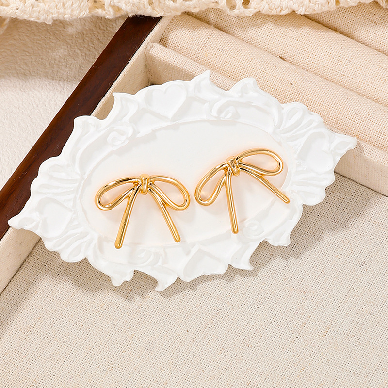 1 Pair Sweet Simple Style Bow Knot Inlay Alloy Rhinestones Drop Earrings Ear Studs display picture 2