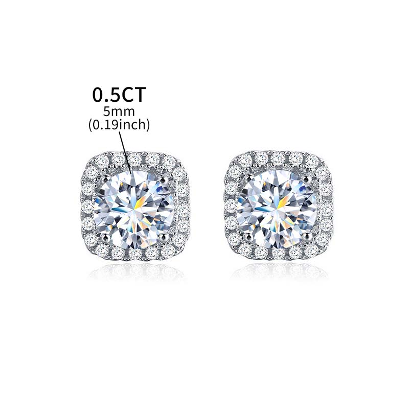1 Pair Simple Style Square Gra Plating Inlay Sterling Silver Moissanite Silver Plated Ear Studs display picture 1