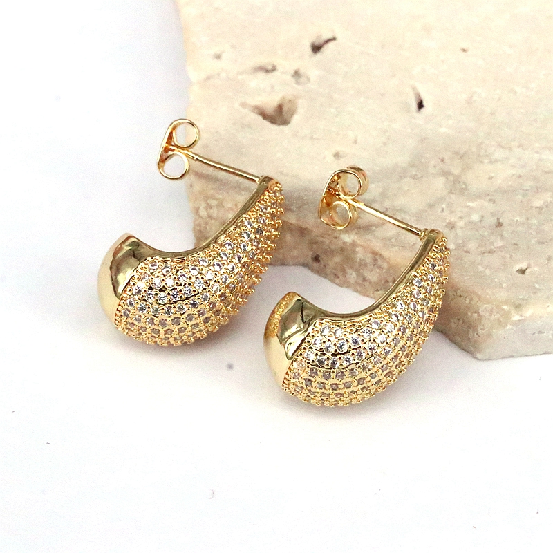 1 Pair Glam Luxurious Simple Style Water Droplets Plating Inlay Gold Plated Zircon 18k Gold Plated Ear Studs display picture 1