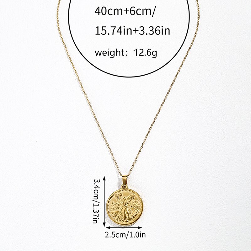 Retro Geometric Round Stainless Steel Indentation Plating Carving Pendant Necklace display picture 1