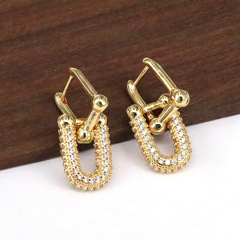 1 Paire Rétro Luxueux Style Simple Double Anneau Placage Incruster Le Cuivre Zircon Plaqué Or 18k Boucles D'oreilles display picture 4