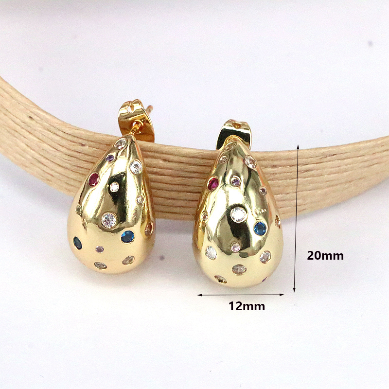 1 Pair Glam Simple Style Water Droplets Plating Inlay Copper Zircon 18k Gold Plated Silver Plated Ear Studs display picture 2