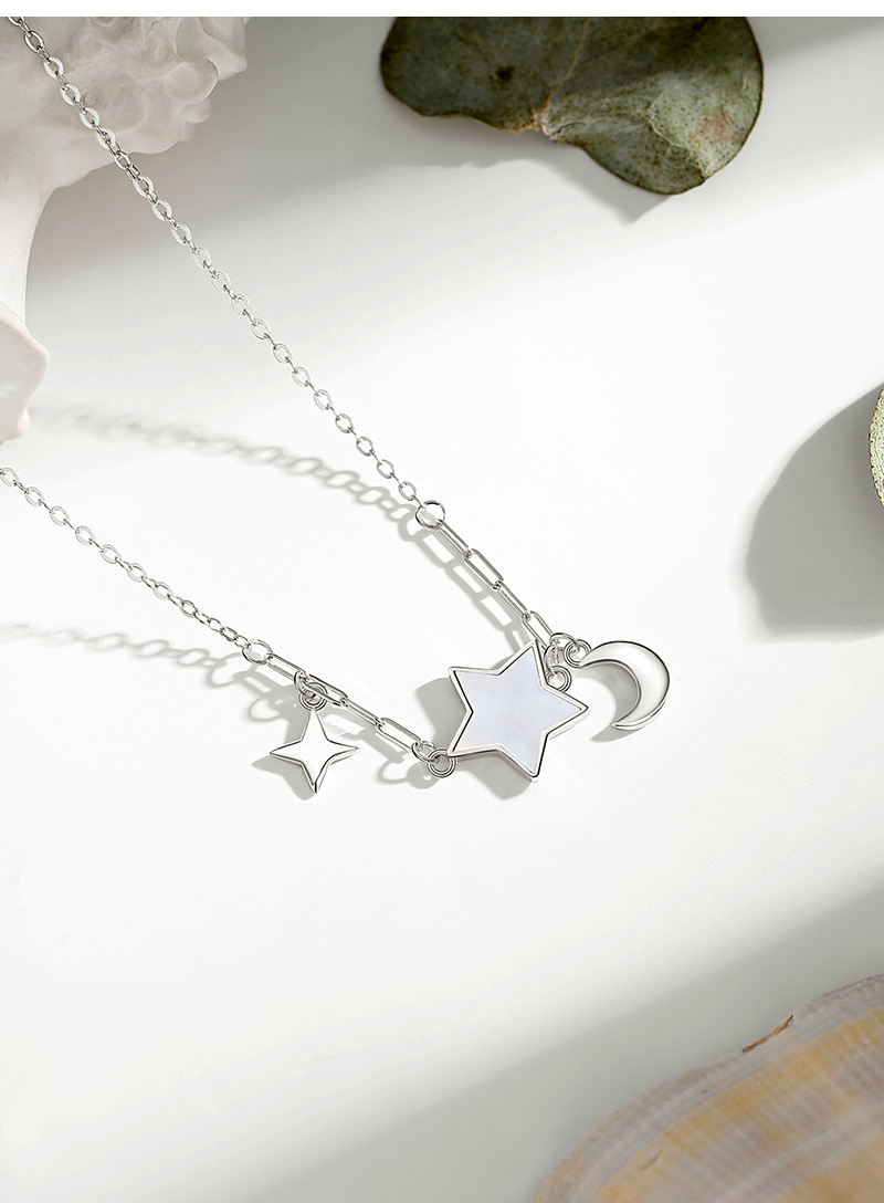 Simple Style Star Moon Sterling Silver Polishing Plating Inlay Shell Pendant Necklace display picture 2