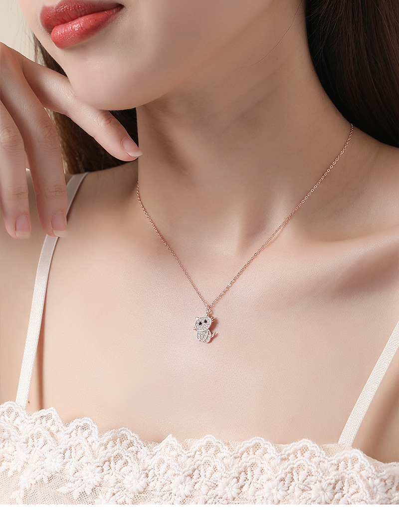 Cute Cat Sterling Silver Polishing Plating Inlay Zircon Pendant Necklace display picture 1