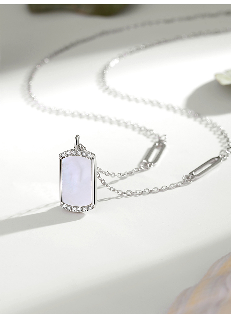 Simple Style Geometric Sterling Silver Polishing Plating Inlay Shell Zircon Pendant Necklace display picture 2