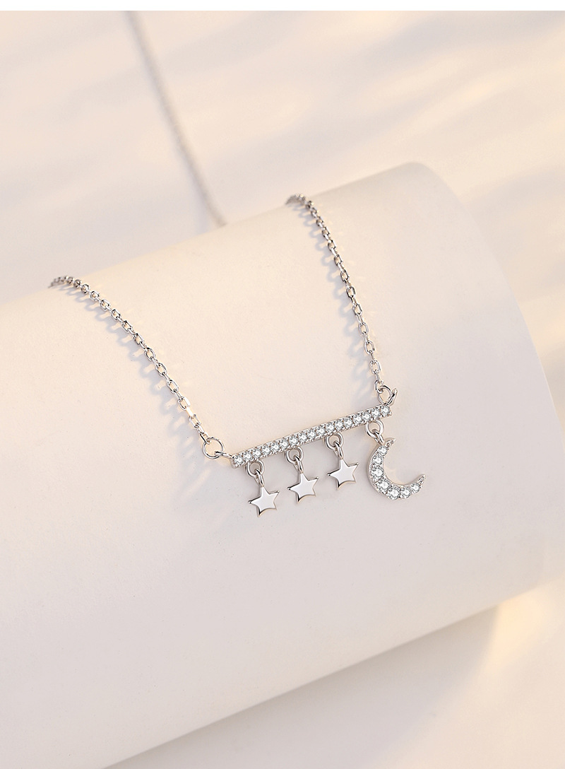 Einfacher Stil Stern Mond Sterling Silber Polieren Überzug Inlay Zirkon Halskette Mit Anhänger display picture 2