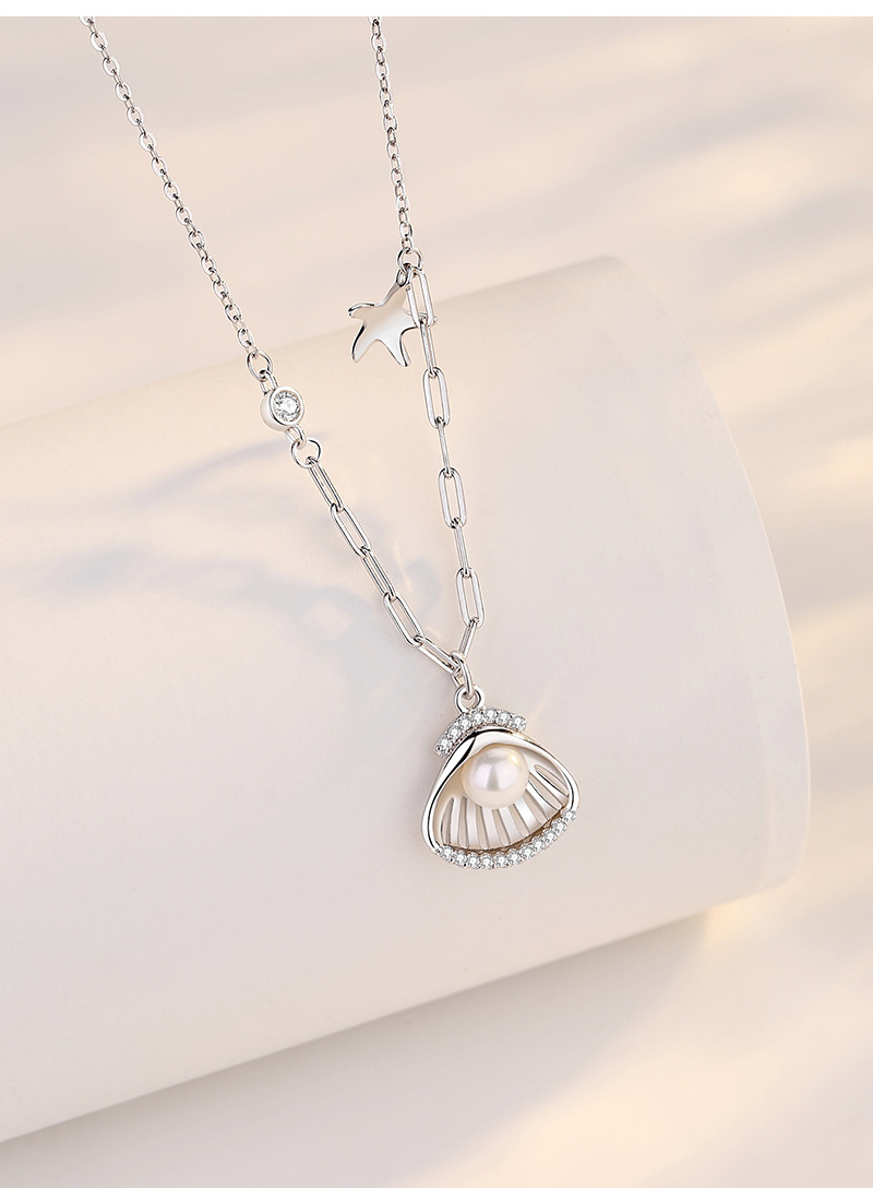 Plage Style Simple Étoile De Mer Coquille Argent Sterling Placage Incruster Perle Zircon Pendentif display picture 2