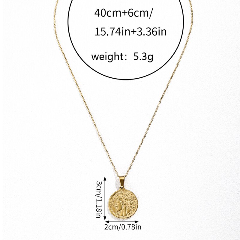 Retro Geometric Round Stainless Steel Indentation Plating Carving Pendant Necklace display picture 8