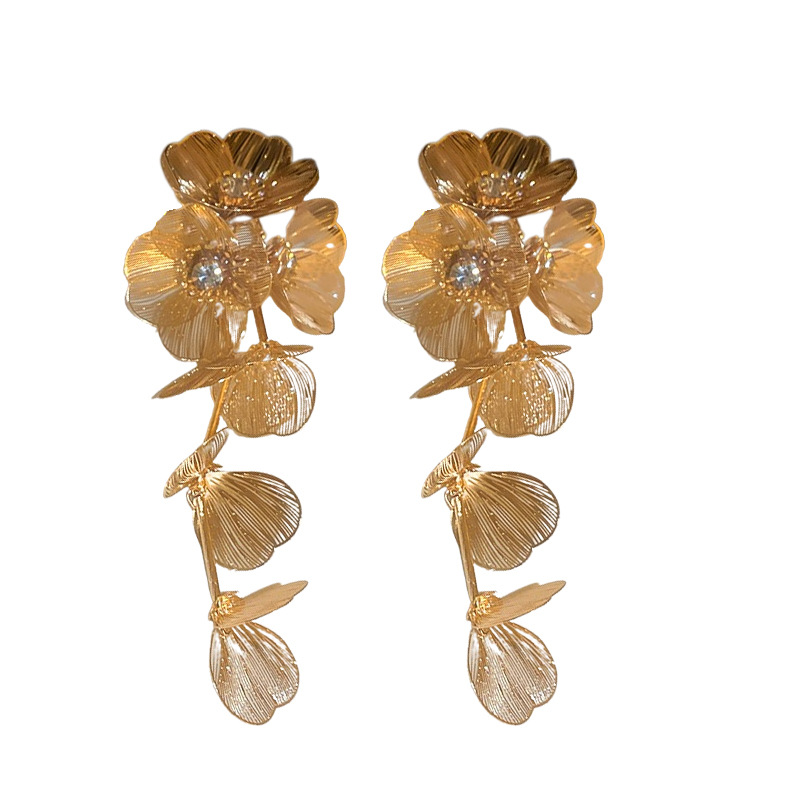 1 Pair Elegant Exaggerated Flower Inlay Copper Artificial Rhinestones Drop Earrings display picture 10