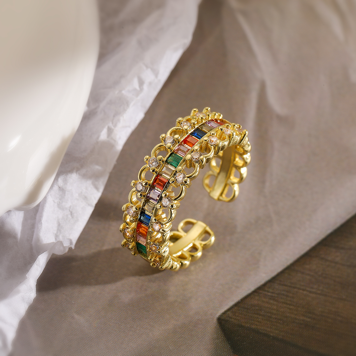 Einfacher Stil Herzform Kupfer Überzug Inlay Zirkon 18 Karat Vergoldet Offener Ring display picture 5