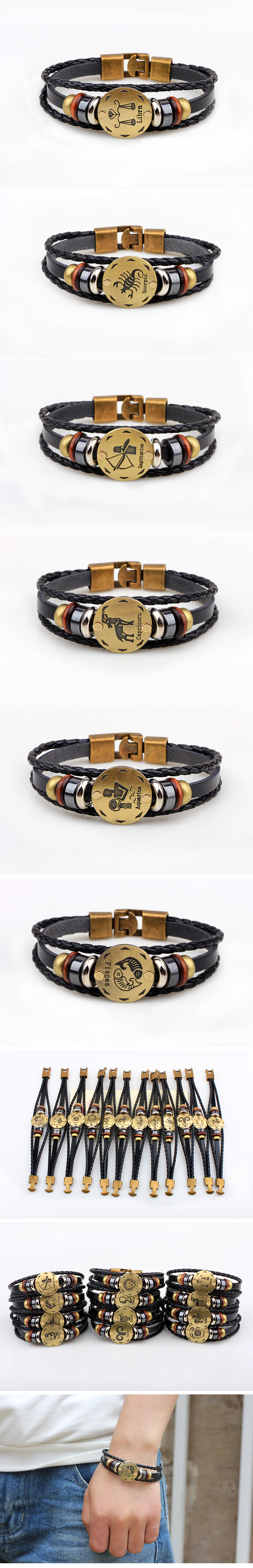 Casual Roman Style Constellation Alloy Leather Patchwork Men's Wristband display picture 1