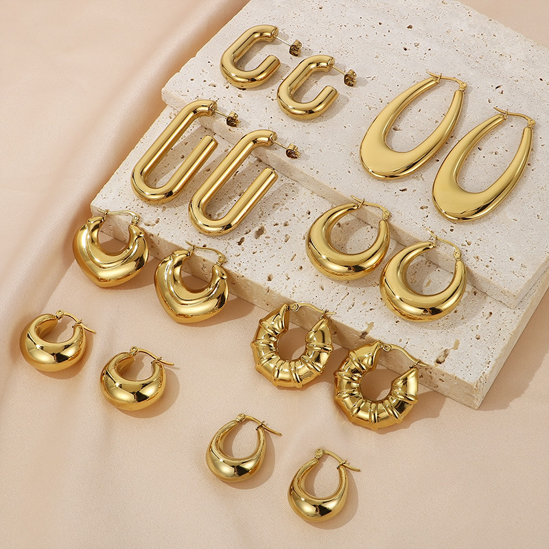 1 Pair Streetwear U Shape Plating Titanium Steel 18K Gold Plated Hoop Earrings Drop Earrings display picture 1