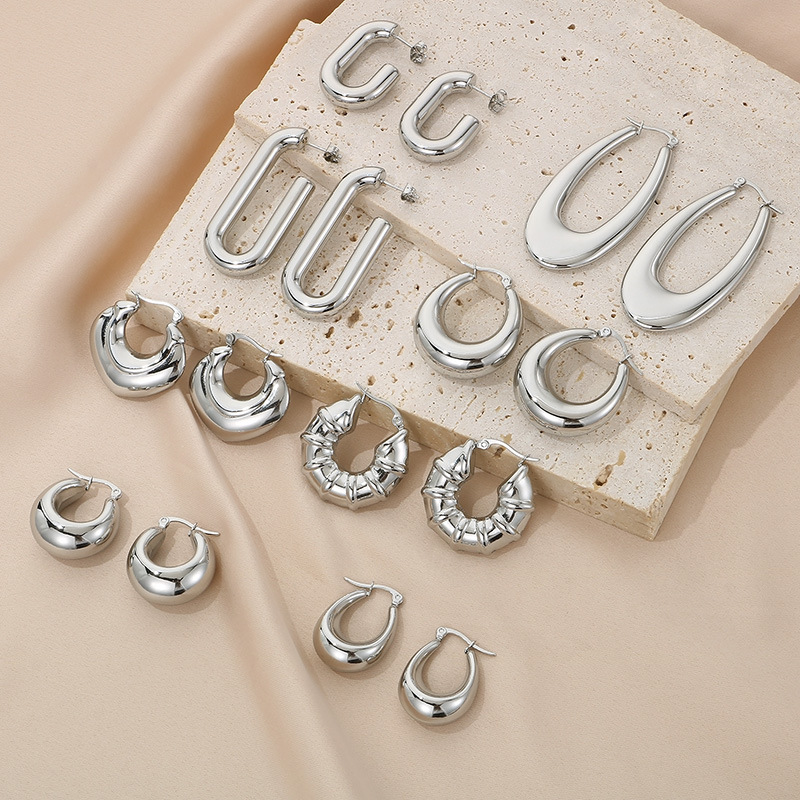 1 Pair Streetwear U Shape Plating Titanium Steel 18K Gold Plated Hoop Earrings Drop Earrings display picture 2