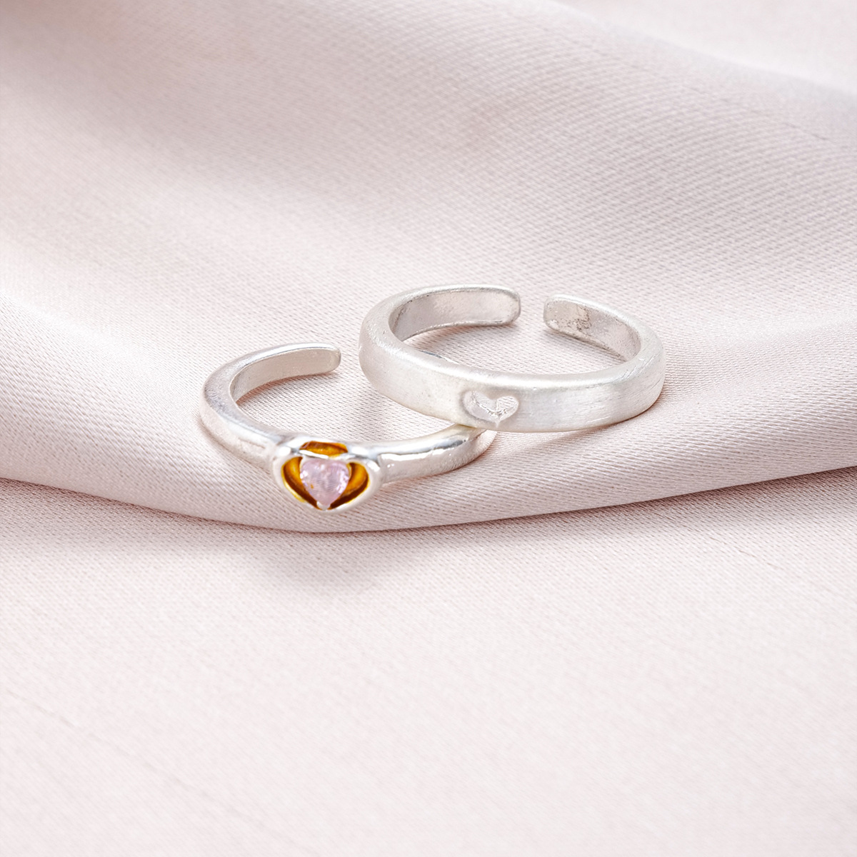 Simple Style Commute Heart Shape Alloy Inlay Rhinestones Couple Open Rings display picture 3