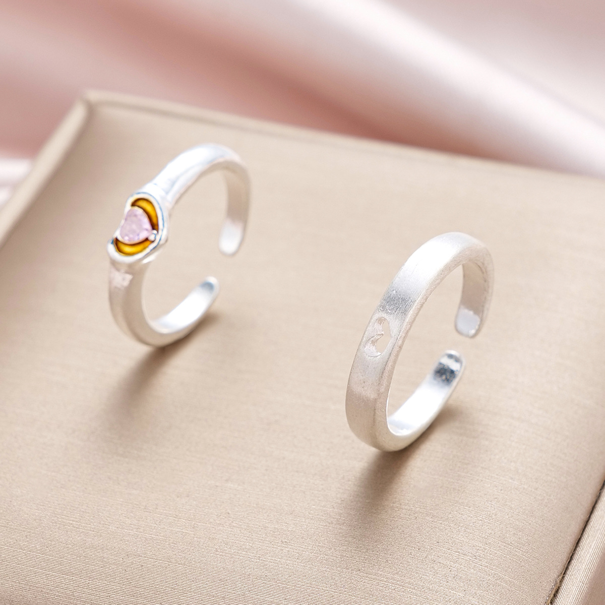 Simple Style Commute Heart Shape Alloy Inlay Rhinestones Couple Open Rings display picture 4