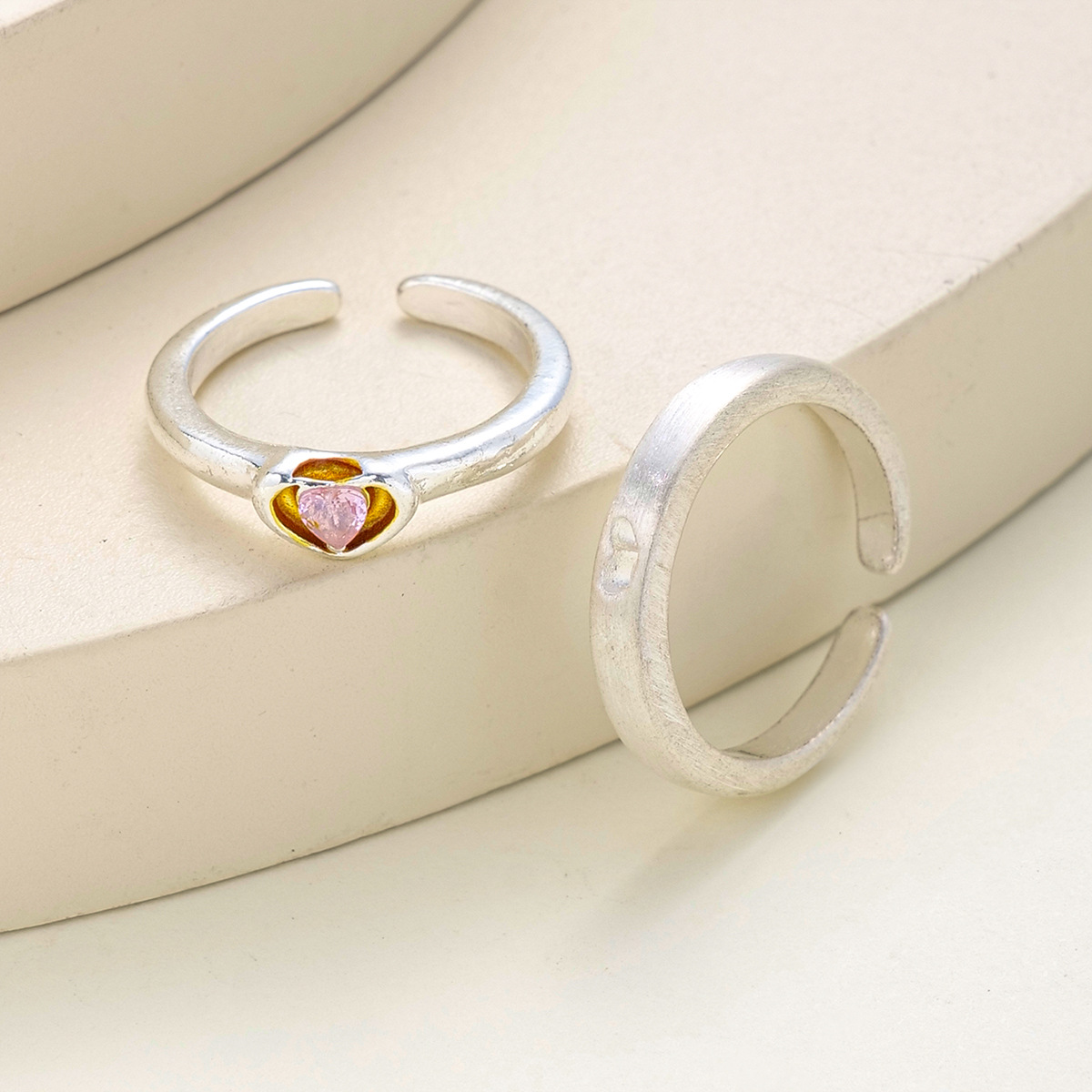 Simple Style Commute Heart Shape Alloy Inlay Rhinestones Couple Open Rings display picture 5