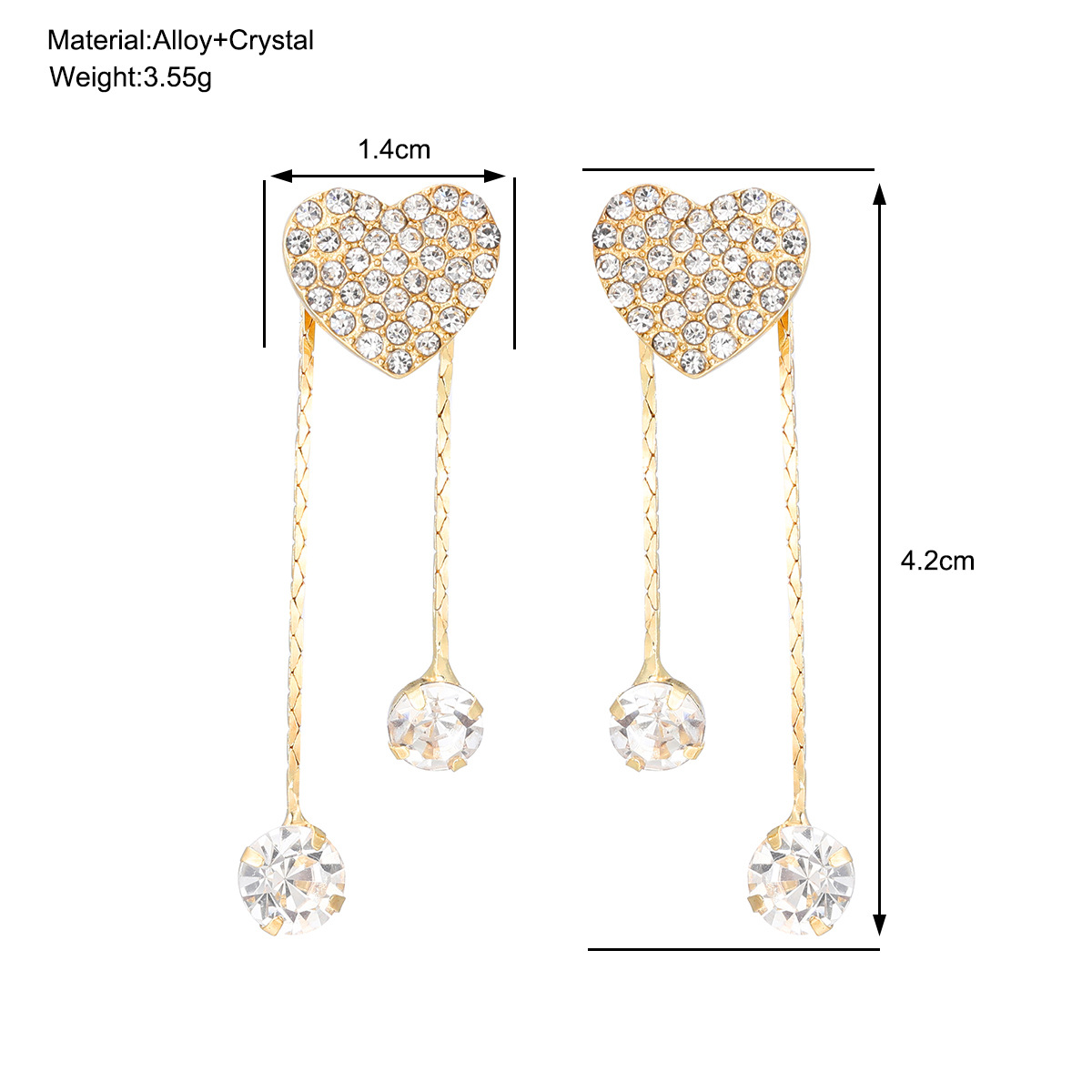 1 Pair Simple Style Heart Shape Inlay Alloy Zircon Drop Earrings display picture 1