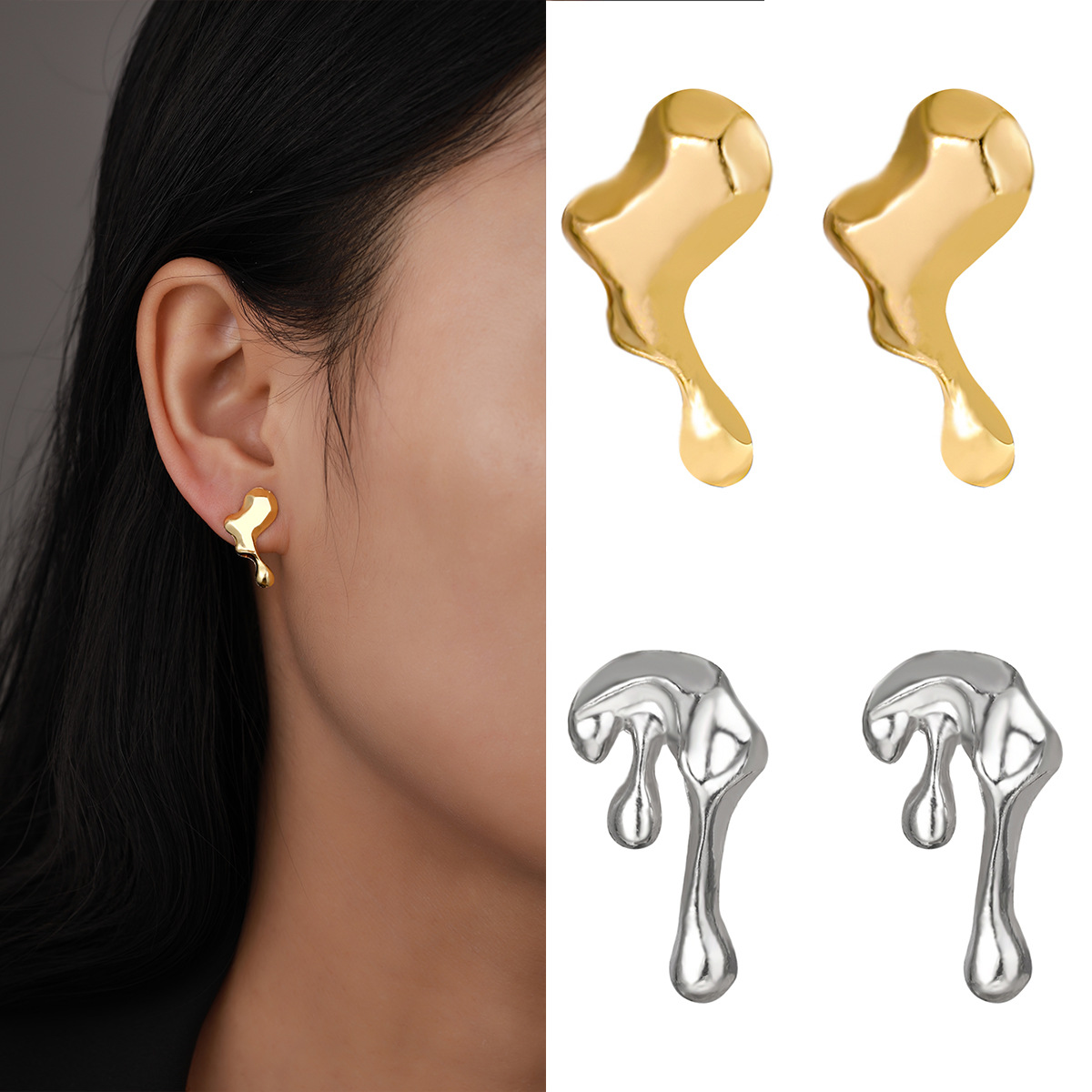 1 Pair Simple Style Solid Color Plating Alloy Gold Plated Ear Studs display picture 3
