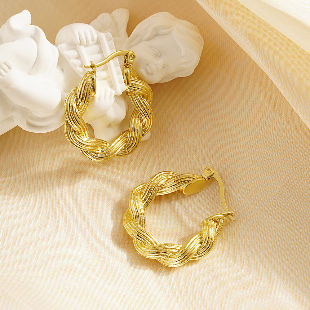 1 Pair Simple Style Commute Twist Plating 304 Stainless Steel 18K Gold Plated Earrings display picture 3