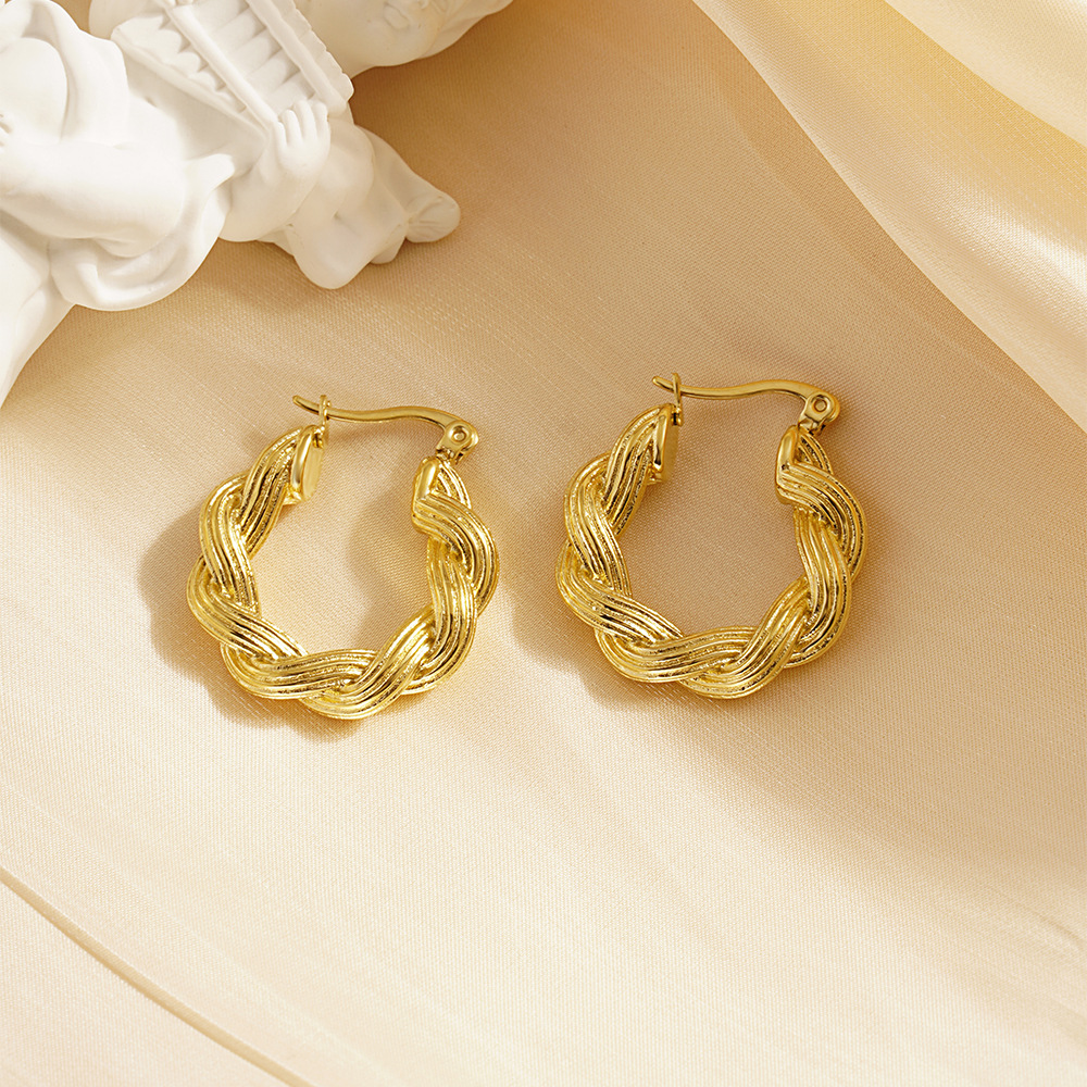 1 Pair Simple Style Commute Twist Plating 304 Stainless Steel 18K Gold Plated Earrings display picture 4