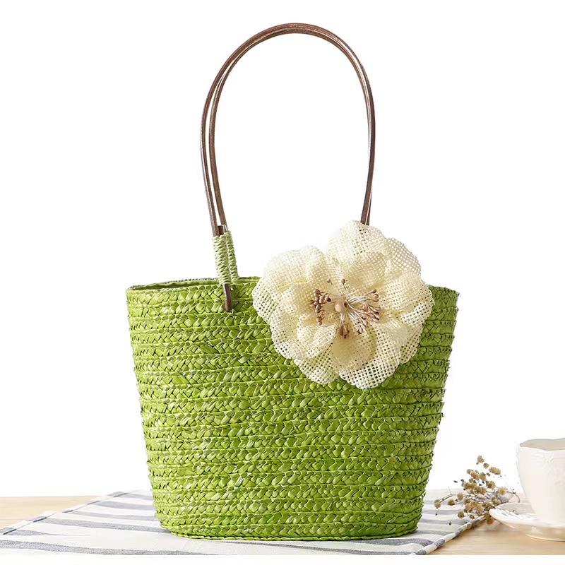 Women's Straw Flower Vacation Beach Weave Flowers Sewing Thread Bucket String Handbag Straw Bag display picture 15