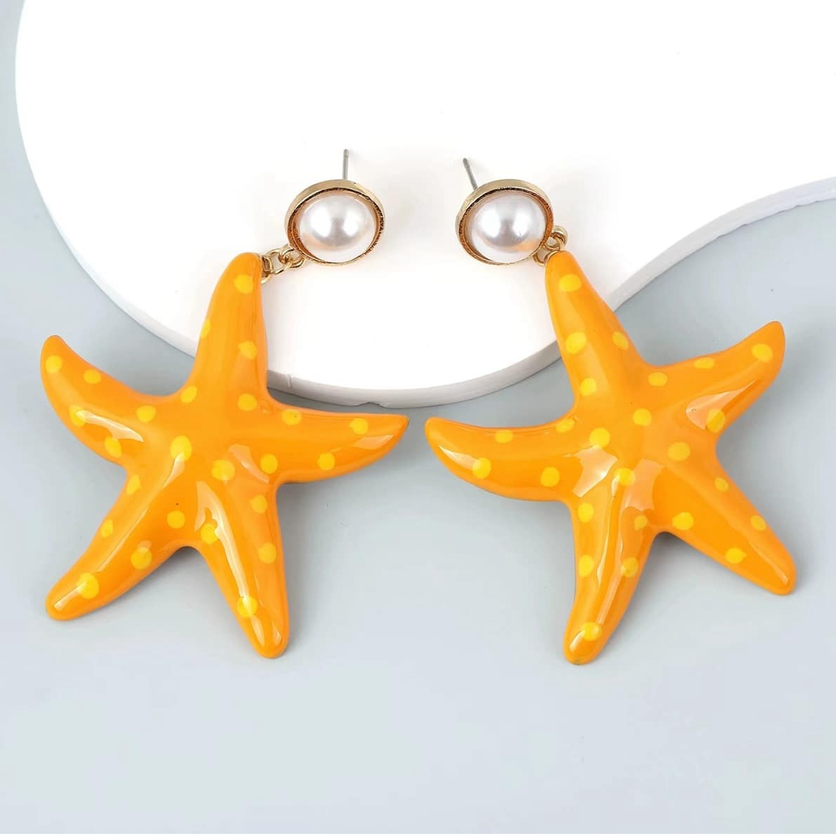 1 Pair Marine Style Beach Starfish Goldfish Enamel Plating Inlay Alloy Rhinestones Drop Earrings display picture 5