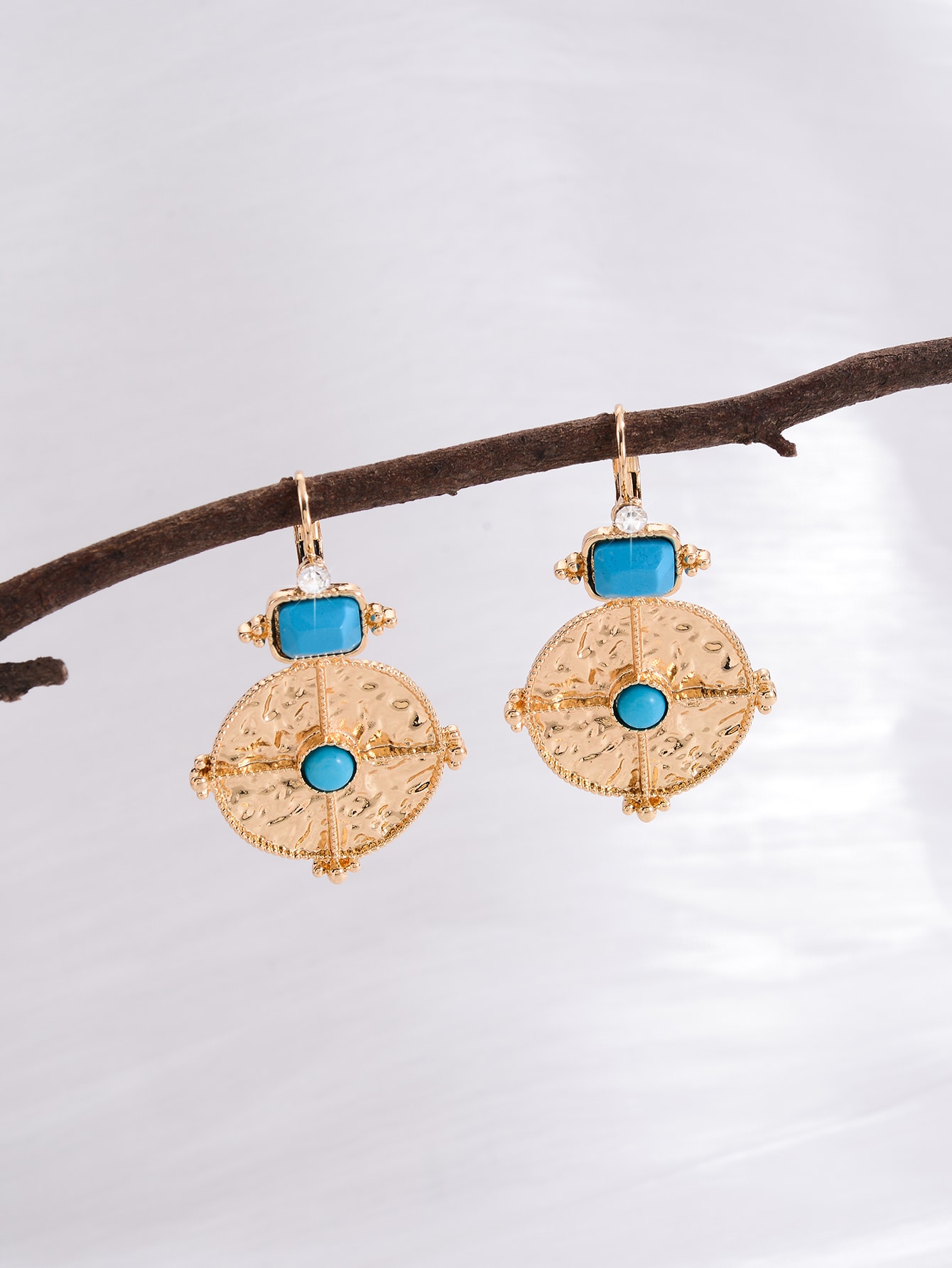 1 Pair Retro Ethnic Style Bohemian Geometric Round Plating Inlay Alloy Turquoise Drop Earrings display picture 1