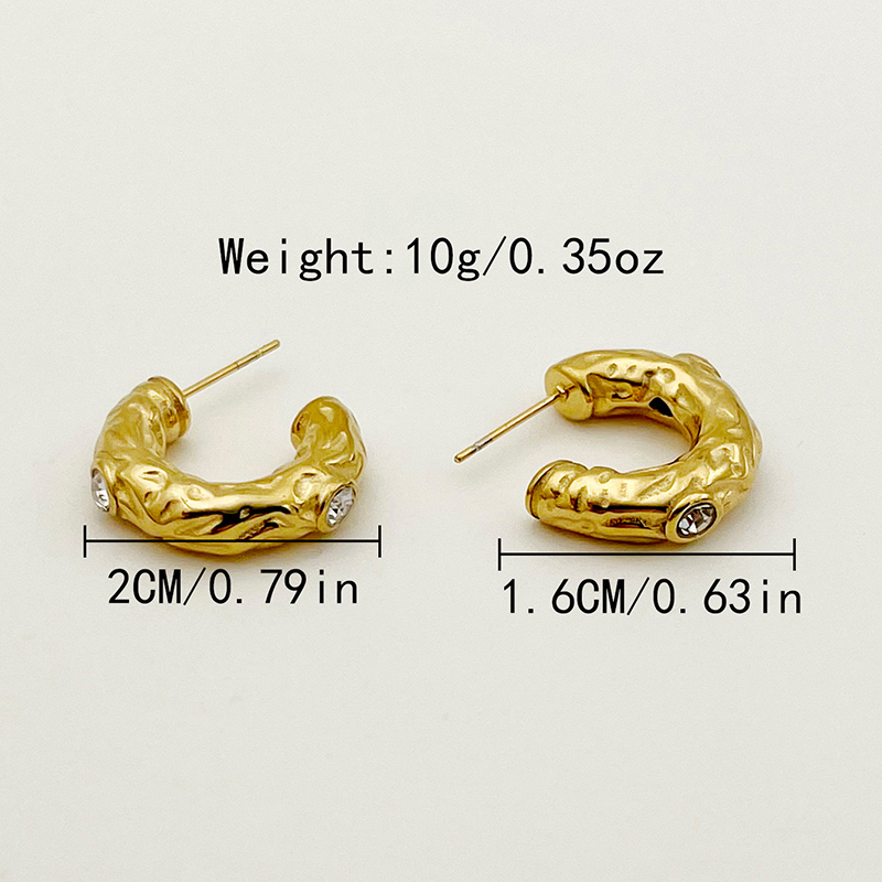 1 Pair IG Style Simple Style C Shape Plating Inlay 304 Stainless Steel Zircon 14K Gold Plated Ear Studs display picture 3