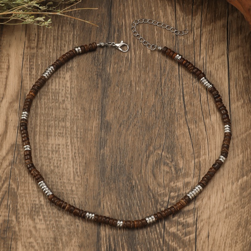 Retro Color Block Wood Beaded Women's Necklace display picture 2