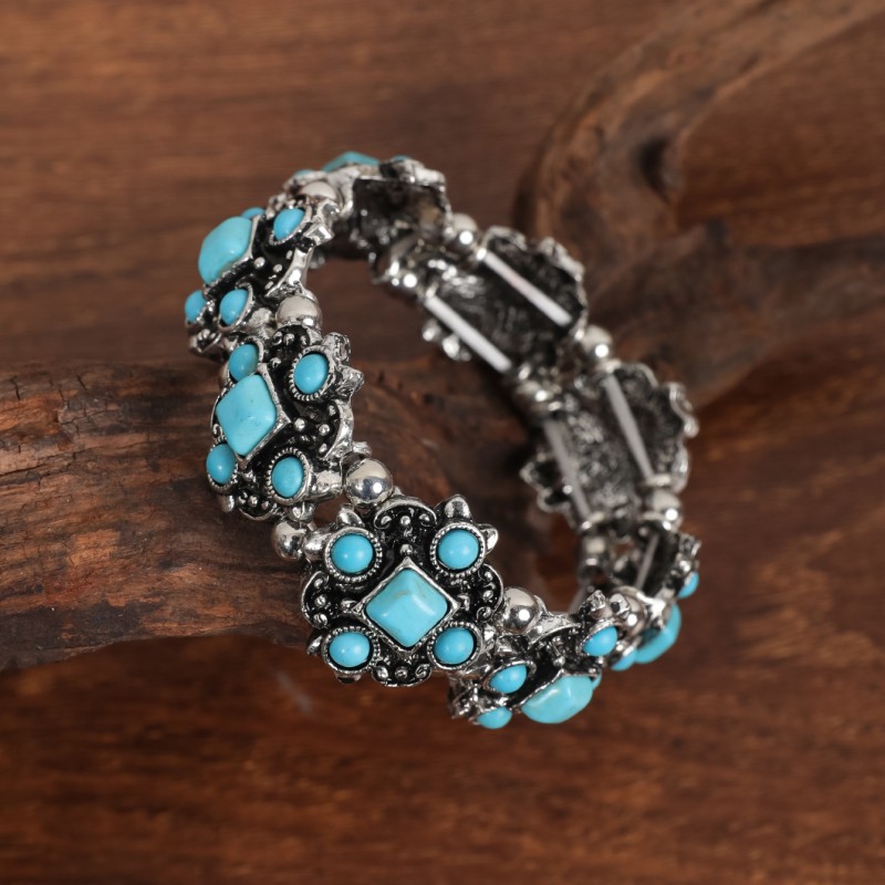 Ethnic Style Color Block Turquoise Alloy Wholesale Bangle display picture 3