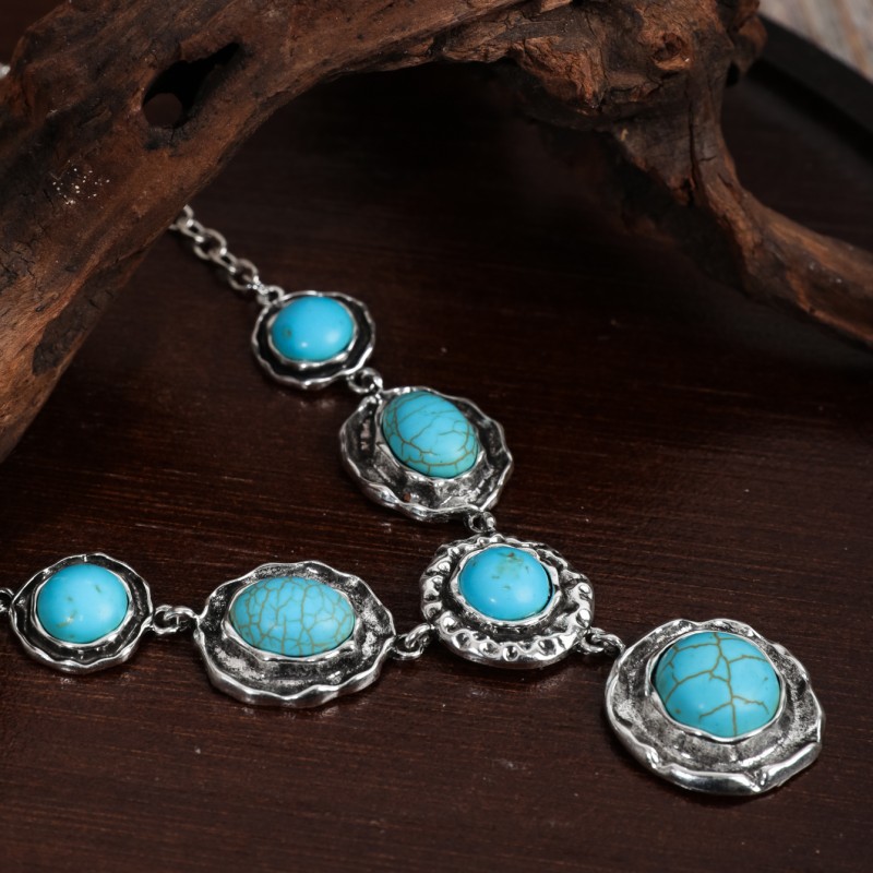 Ethnic Style Round Arylic Alloy Inlay Turquoise Women's Pendant Necklace display picture 2