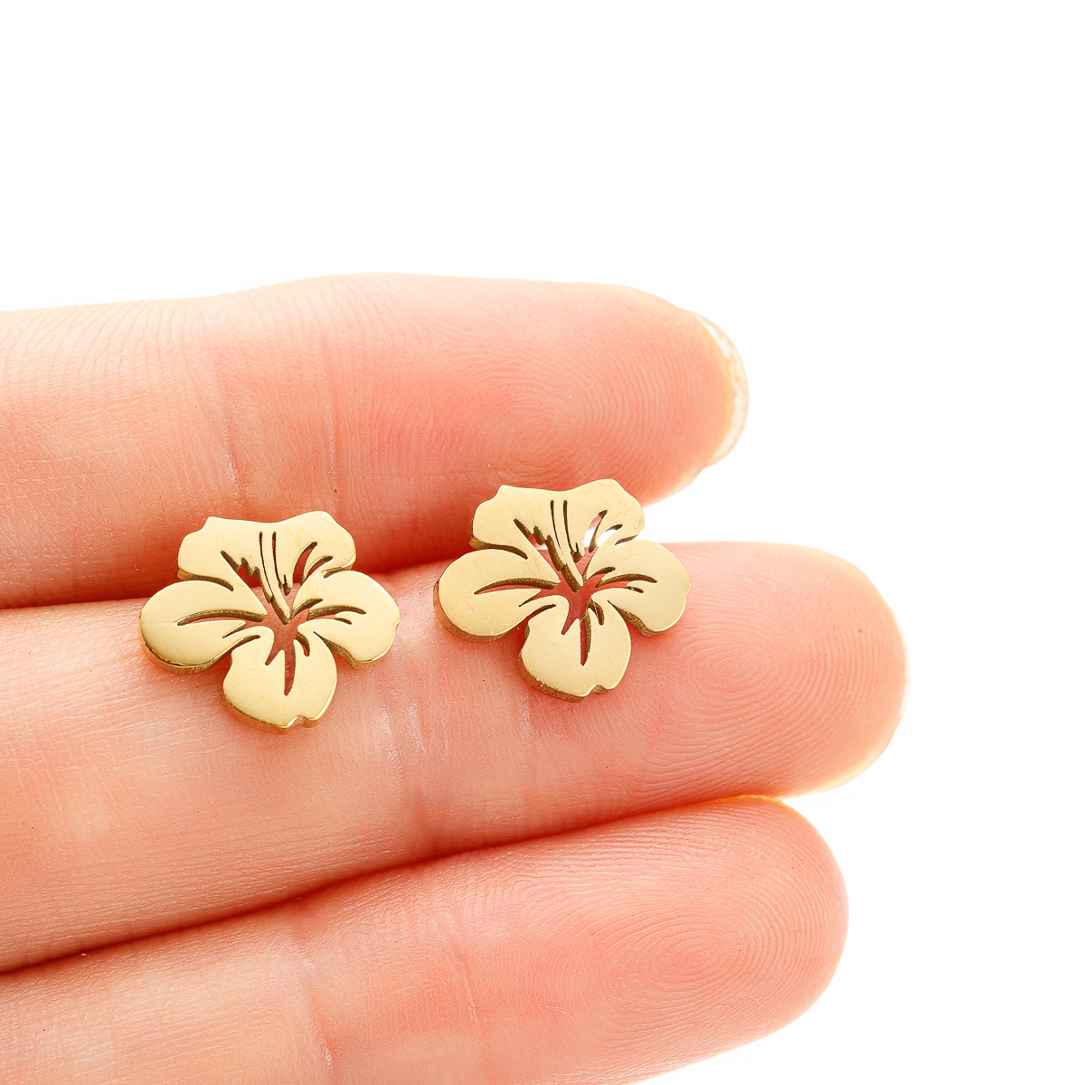 1 Paire Style Simple Fleur Placage Acier Inoxydable Plaqué Or 18k Boucles D'oreilles display picture 5