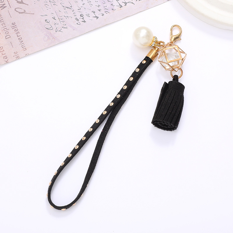 Ig Style Geometric Korean Velvet Tassel Plating Inlay Artificial Pearls Rhinestones Bag Pendant Keychain display picture 5