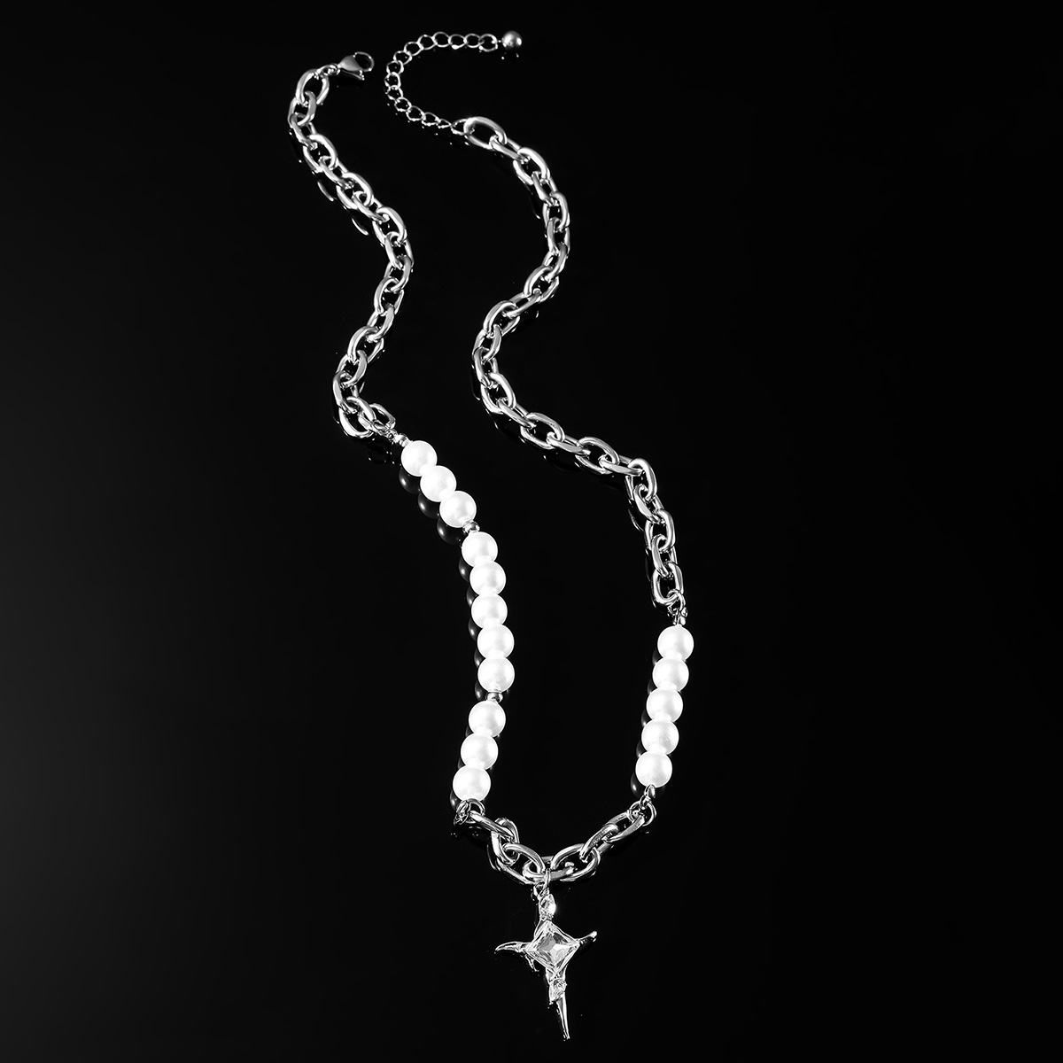 Hip Hop Geometrisch Künstliche Perle Titan Stahl Überzug Inlay Strasssteine Männer Halskette display picture 3