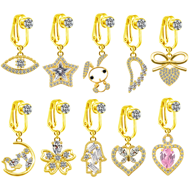 1 Piece Tongue Rings Casual Shiny Star Moon Heart Shape Stainless Steel Alloy Plating Inlay Rhinestones Glass White Gold Plated Gold Plated display picture 21