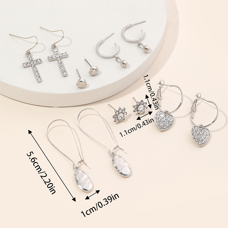 1 Set IG Style Simple Style Cross Heart Shape Plating Inlay Alloy Rhinestones Earrings display picture 1