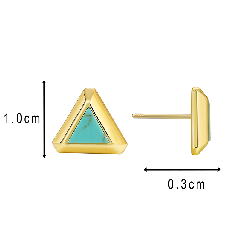 1 Pair Retro Simple Style Triangle Round Oval Plating Inlay Copper Turquoise Agate Tiger Eye 18k Gold Plated Ear Studs display picture 10